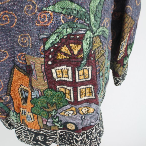 Vintage Blanket Jacket Knit Metal Coin Button L - Picture 3 of 10